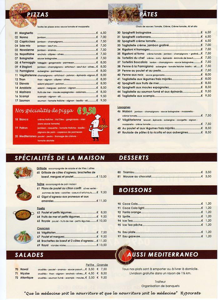 Menu At Mediterraneo Restaurant Pizzeria Hallal, Liège