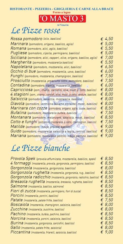 Menu de O masto 3 al Vesuvio Garbatella