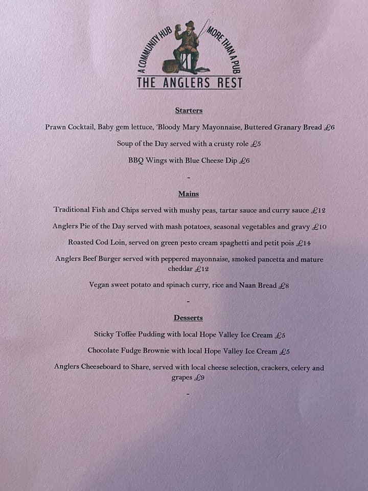 Menu at The Anglers Rest, Bamford pub & bar, Bamford