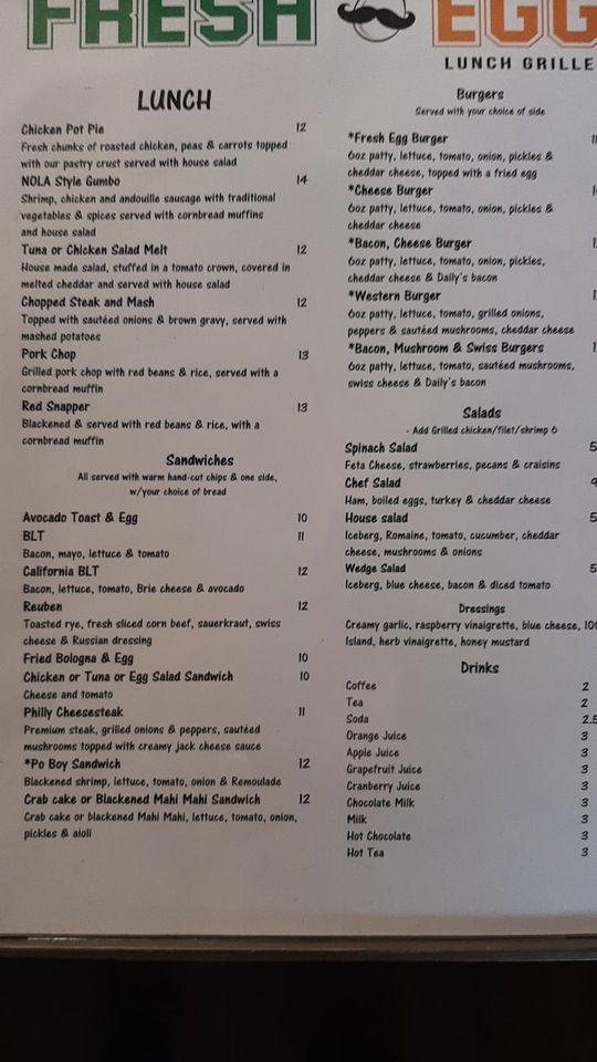 Menu at The Fresh Egg restaurant, Cornelius