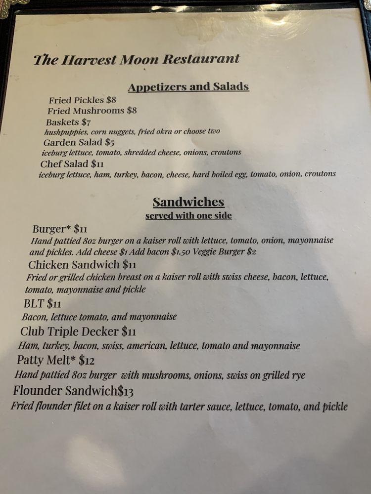 Menu at Harvest Moon Lowcountry Grille restaurant, Ravenel