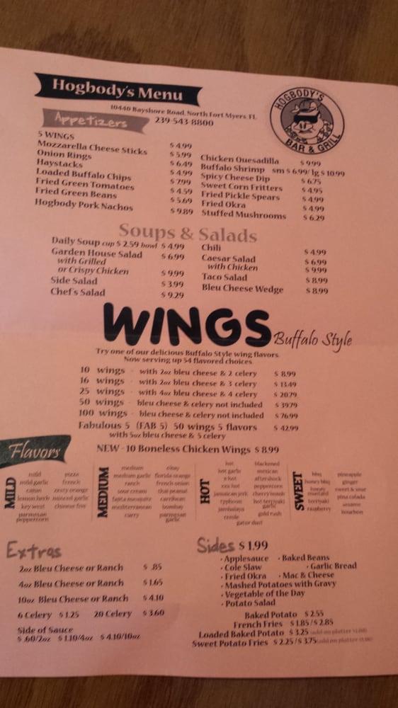 Menu at Hogbodys Bar and Grill, North Fort Myers, Bayshore Rd