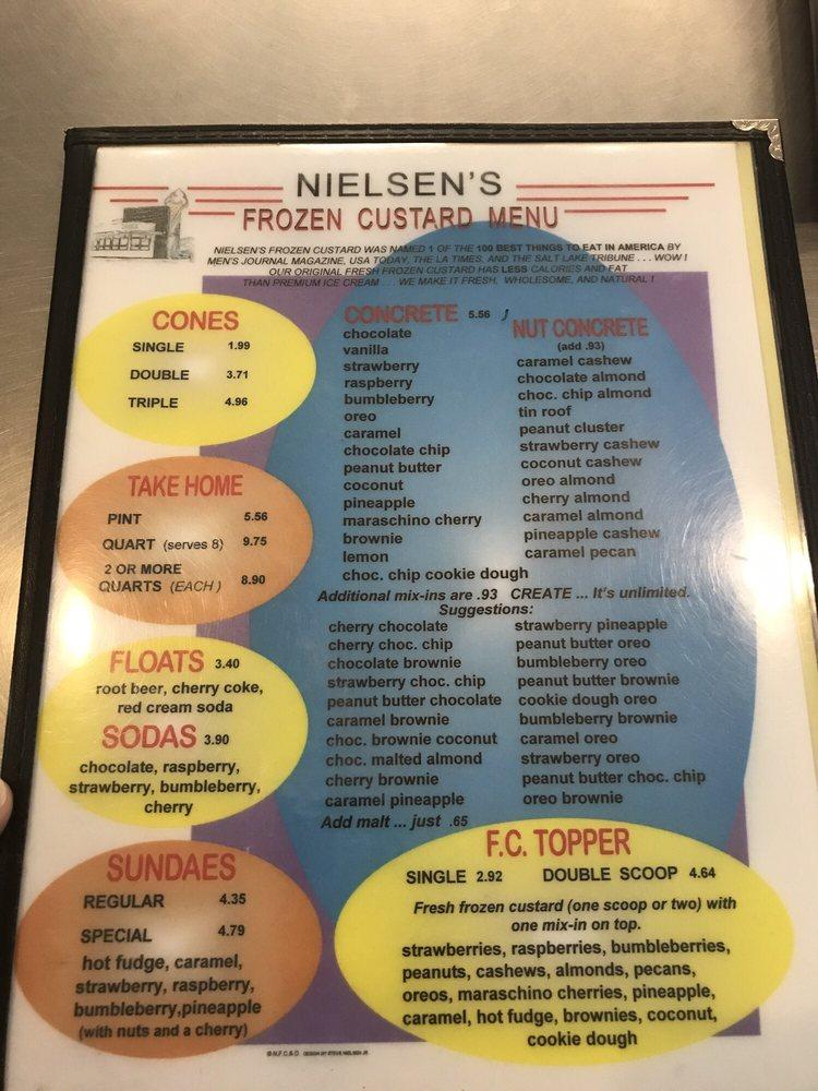 Menu at Nielsen's Frozen Custard restaurant, Bountiful, 570 W 2600 S