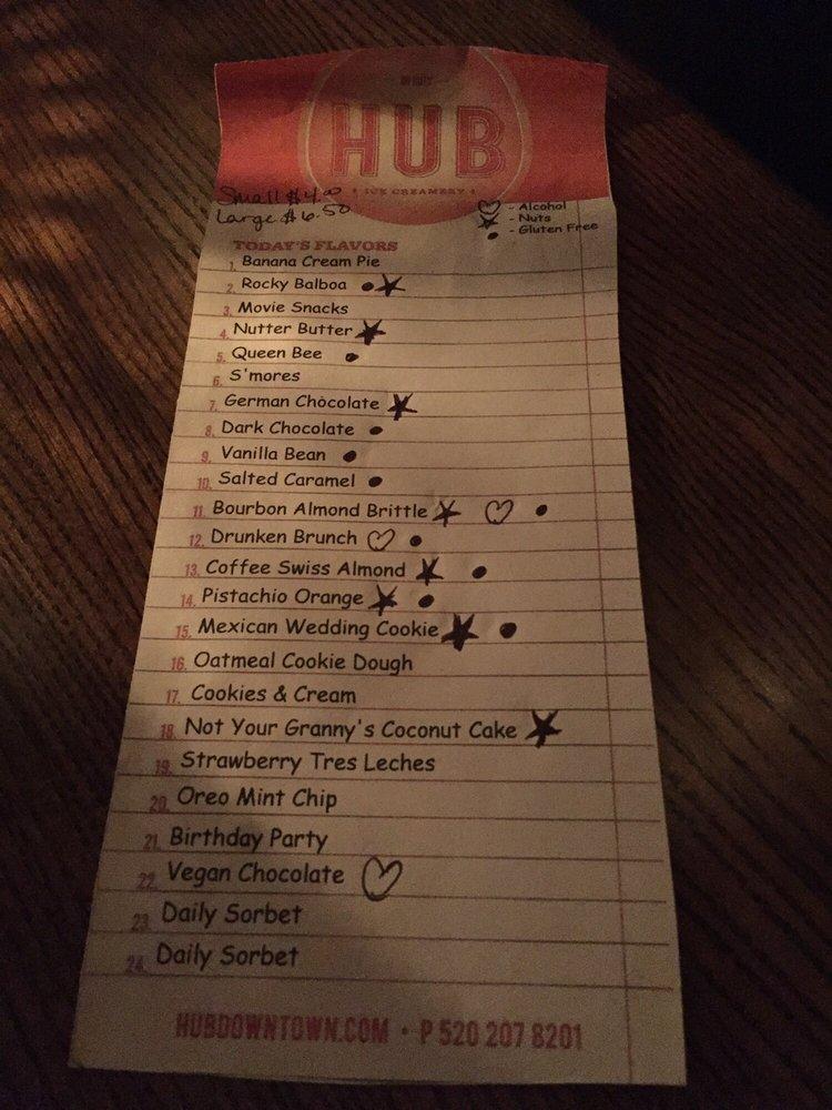 Menu at HUB Restaurant & Ice Creamery, Tucson