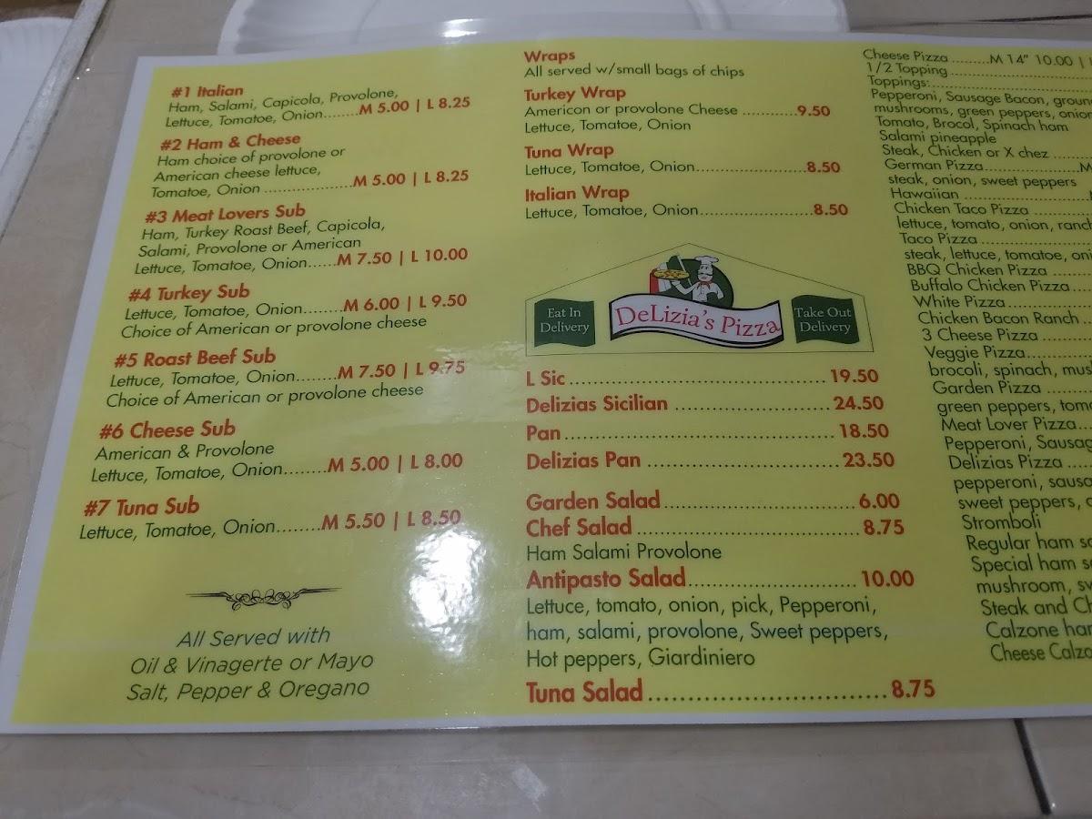 Menu at Delizia's Pizza pizzeria, Long Neck