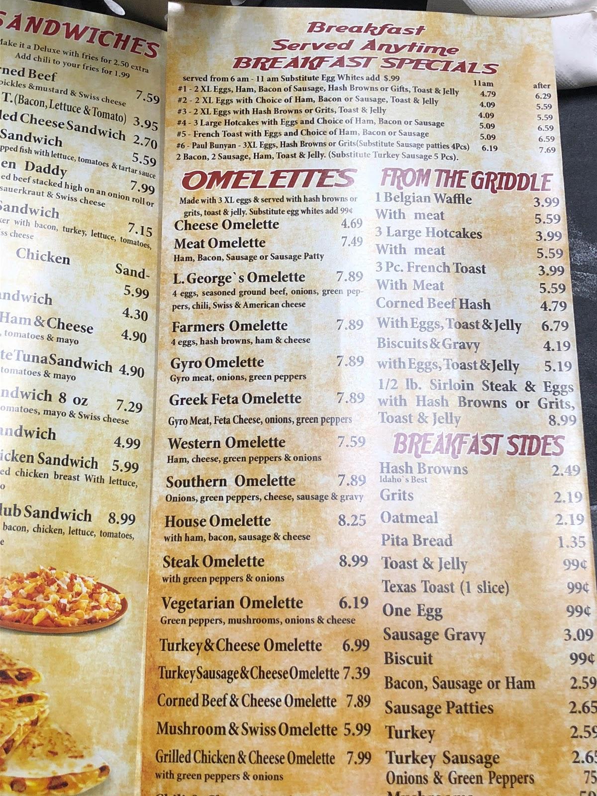 Menu at L George's Coney Island restaurant, Detroit, W Warren Ave