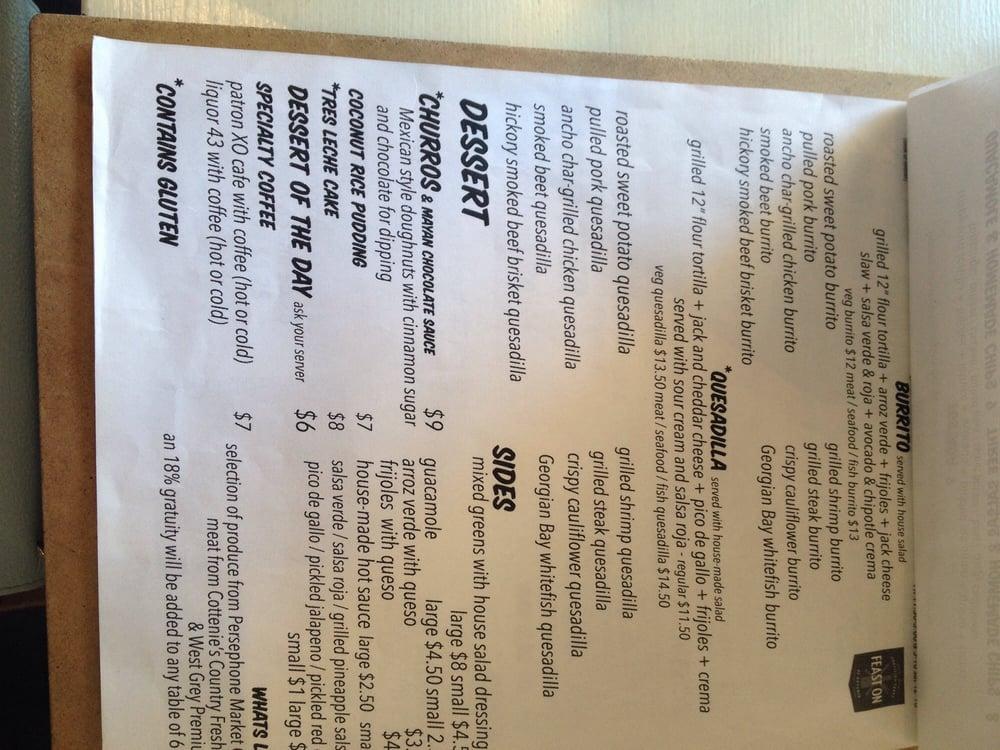 casero kitchen table owen sound menu