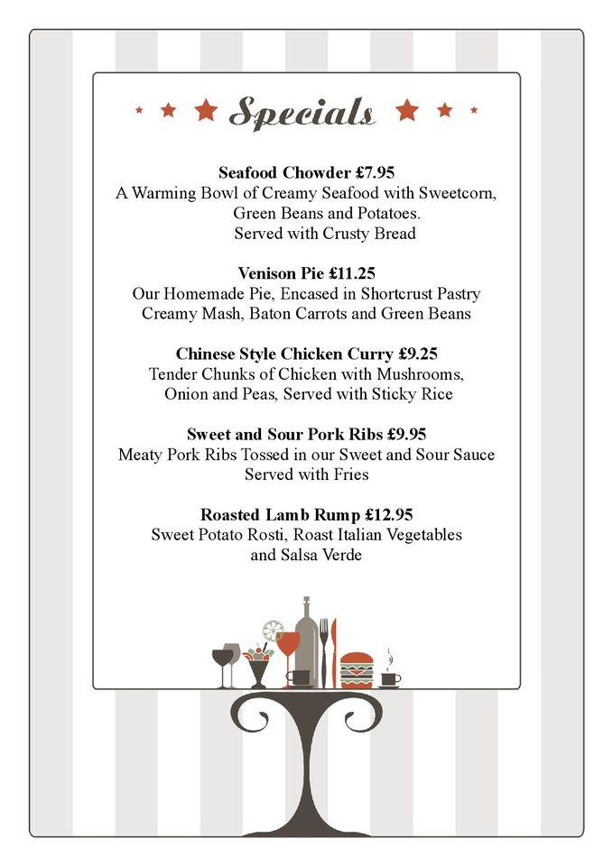 Menu at Cobhams Sports And Social Club, Broadstone