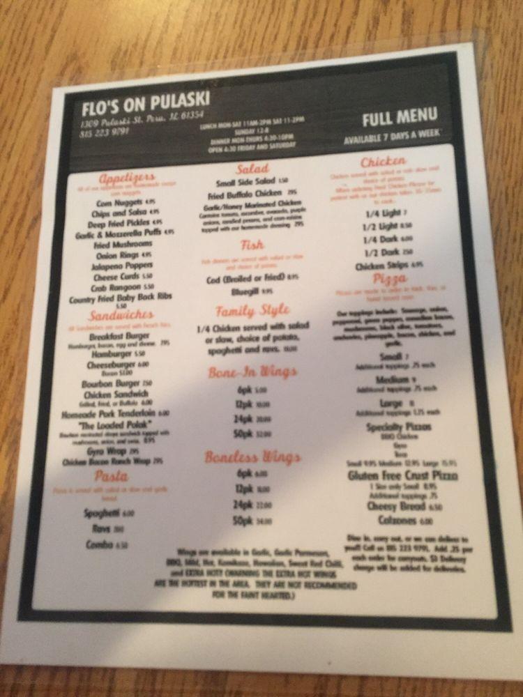 Menu at Flo's on Pulaski pub & bar, Peru