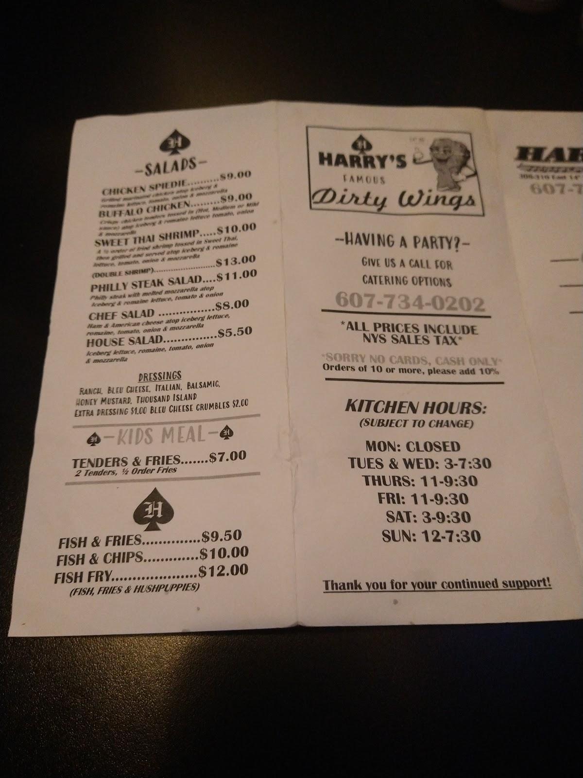 Menu at Harry's Inn the Heights pub & bar, Elmira