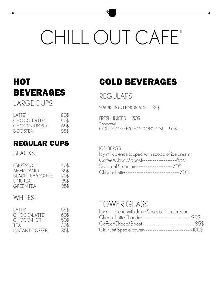 Hillside Cafe menu