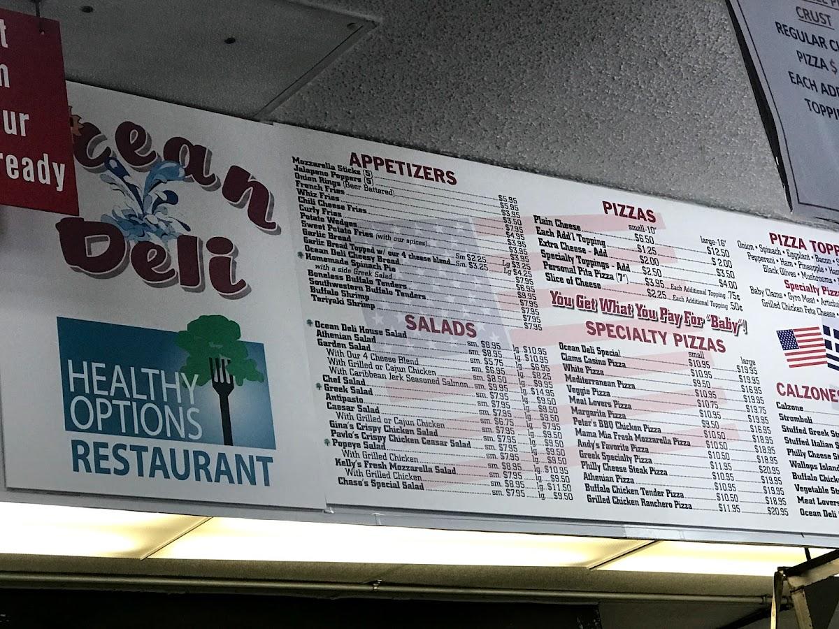 Menu at Ocean Deli pizzeria, Wallops Island