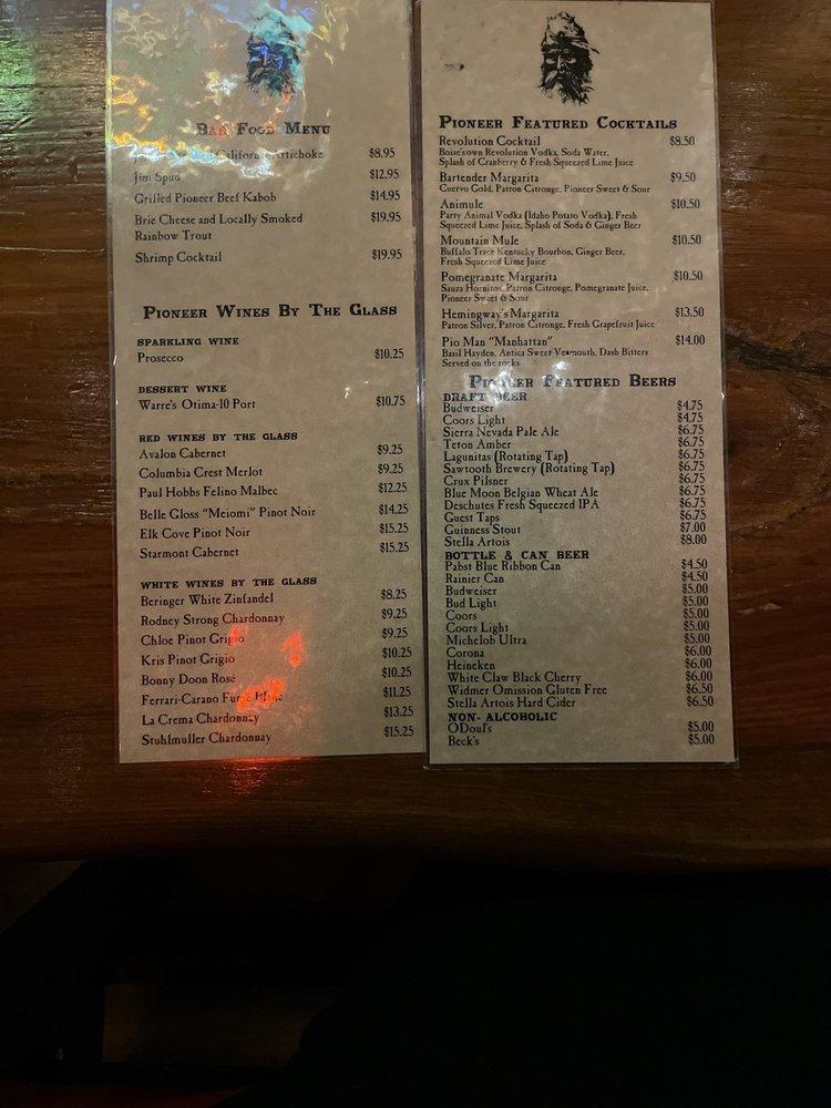 Menu at Pioneer Saloon pub & bar, Ketchum