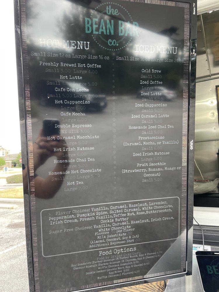 Menu at The Bean Bar, Tampa