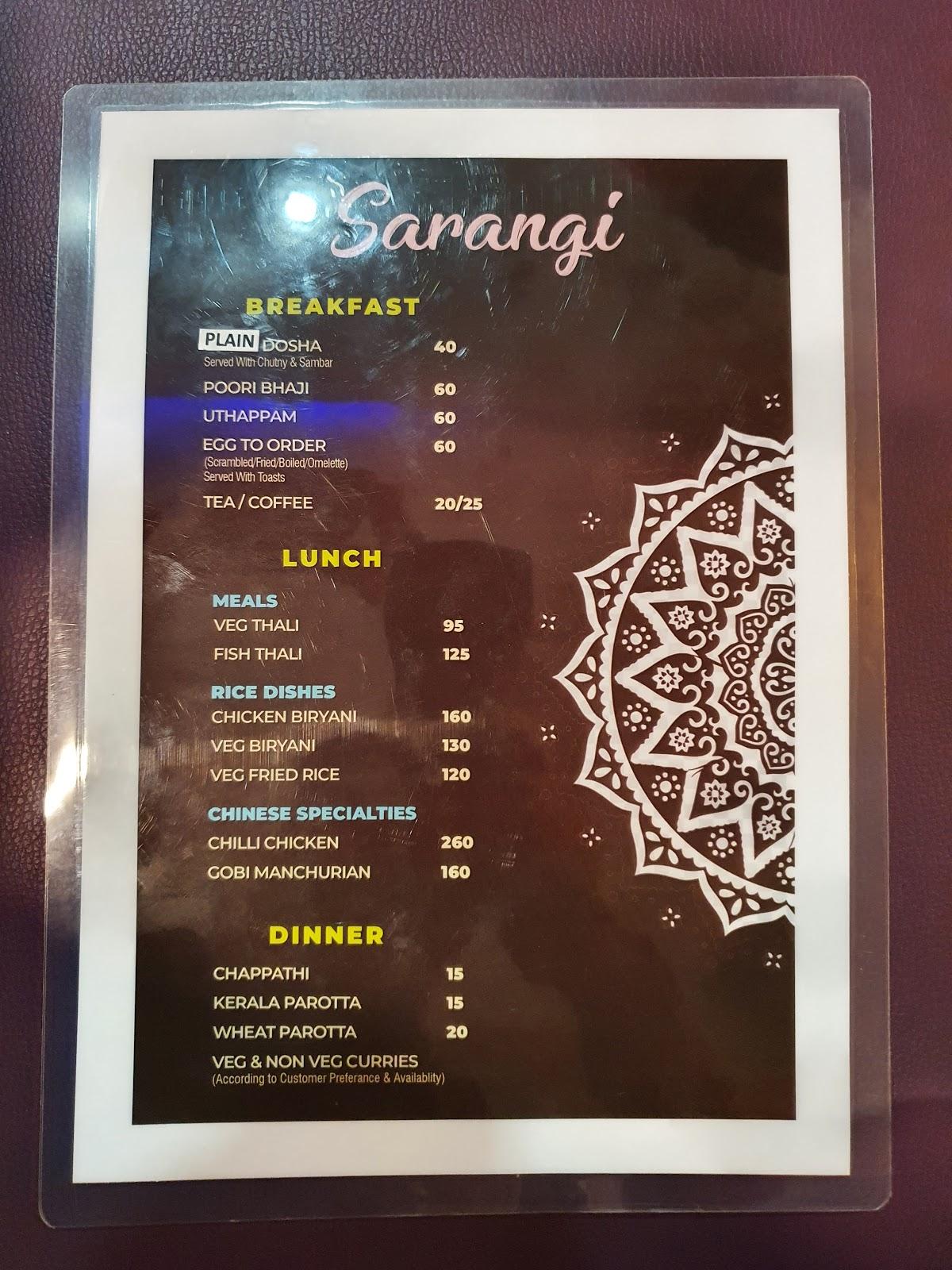 Menu at Sarangi restaurant, Taliparamba