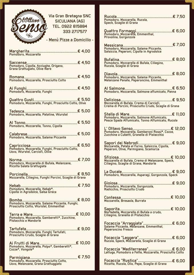 Menu at L'Ottavo Senso Ristorante Pizzeria, Siculiana