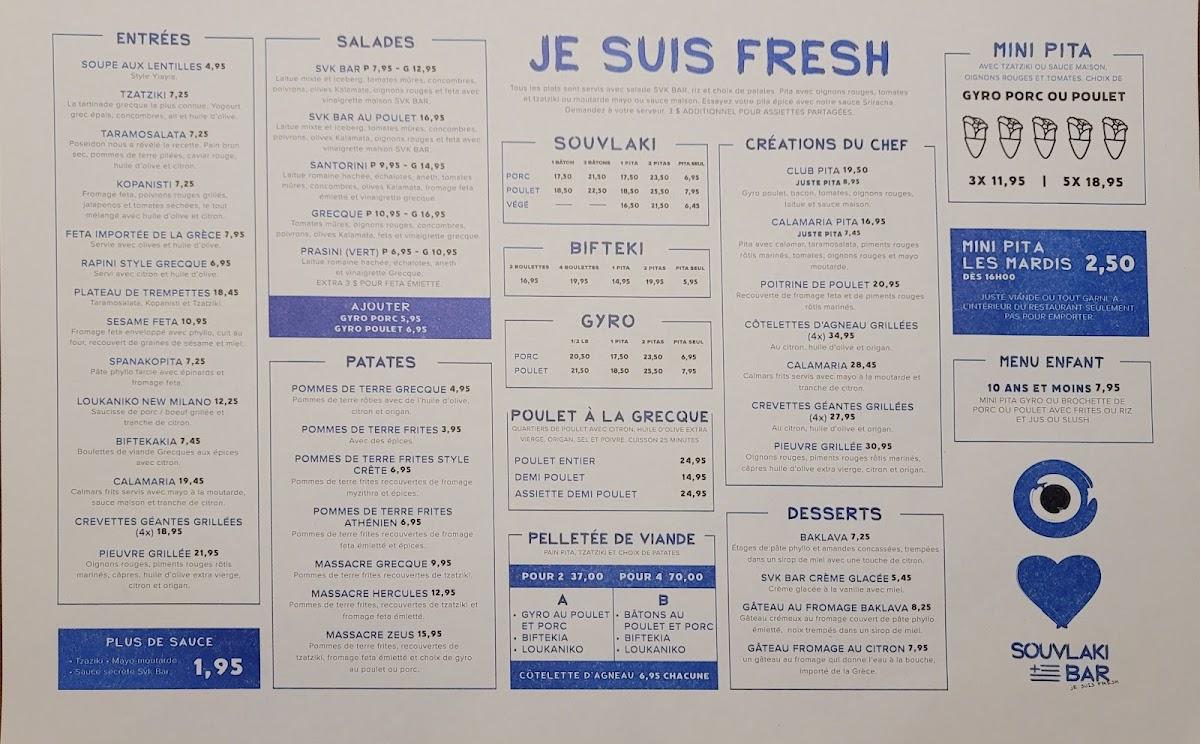 Menu at Souvlaki Bar Verdun, Montreal