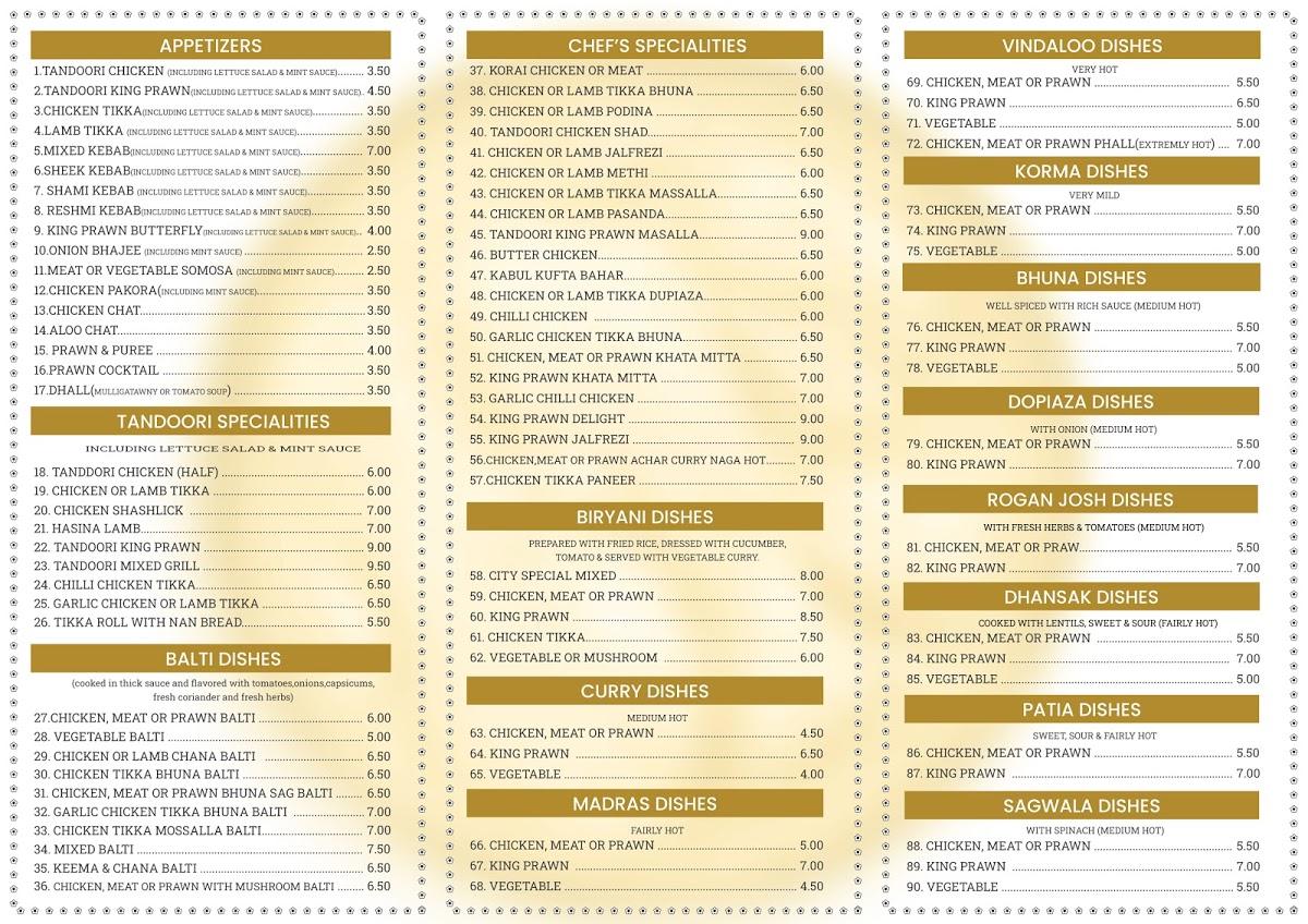 Menu at City Indian Takeaway fast food, Gloucester