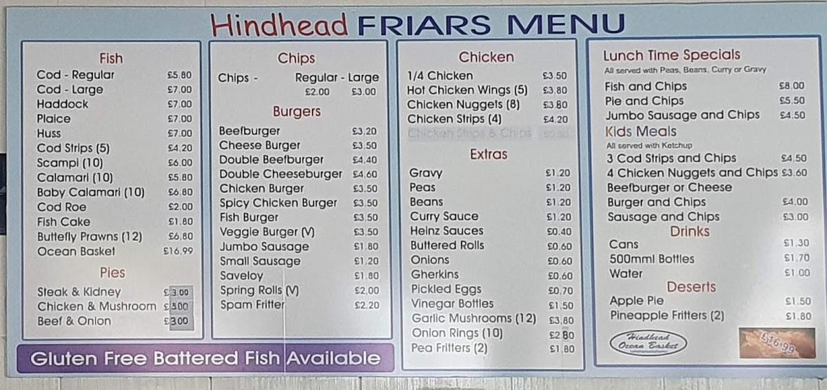 Menu at Hindhead Friars Fish and Chips fast food, Hindhead