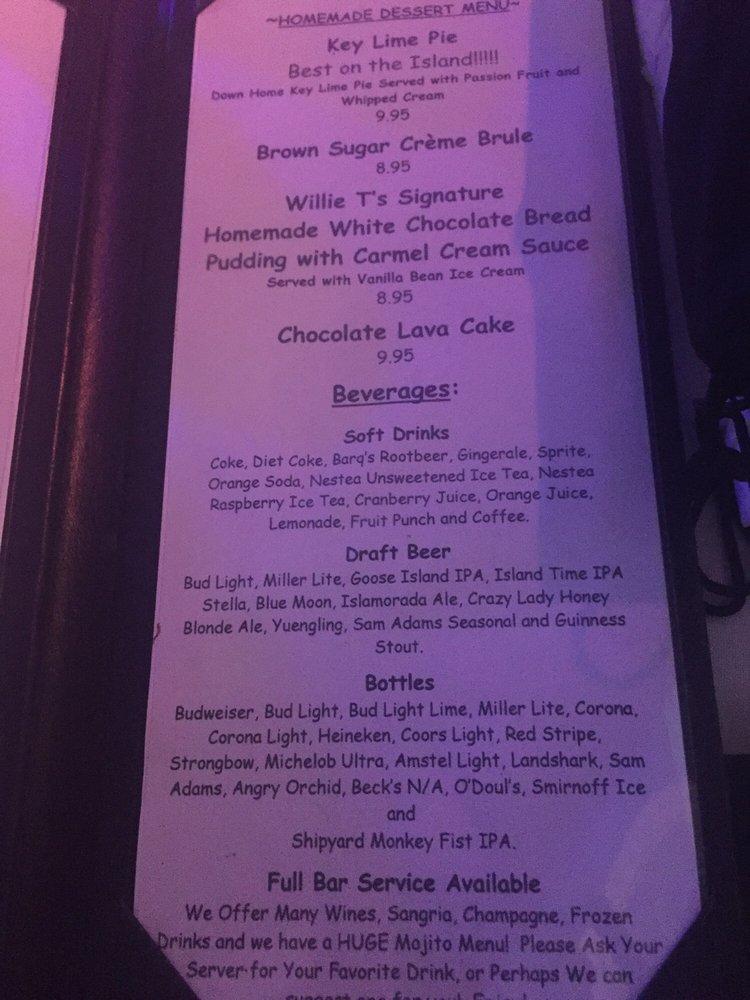 Menu At Willie T's Pub & Bar, Key West