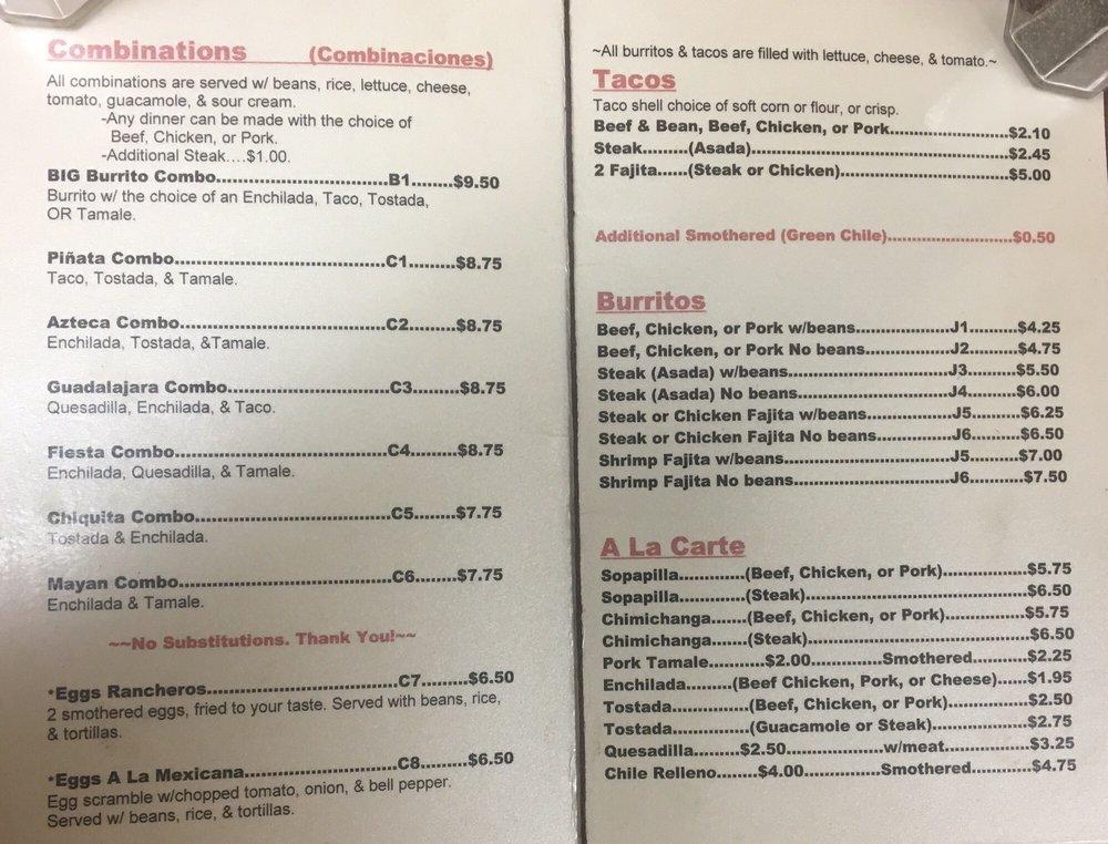 Menu at Fajitas Mexican Restaurant, Wiggins