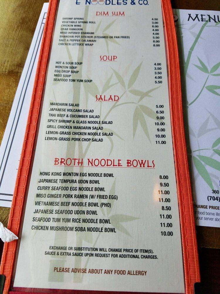 Carta del restaurante E Noodles Asian Bistro, Concord