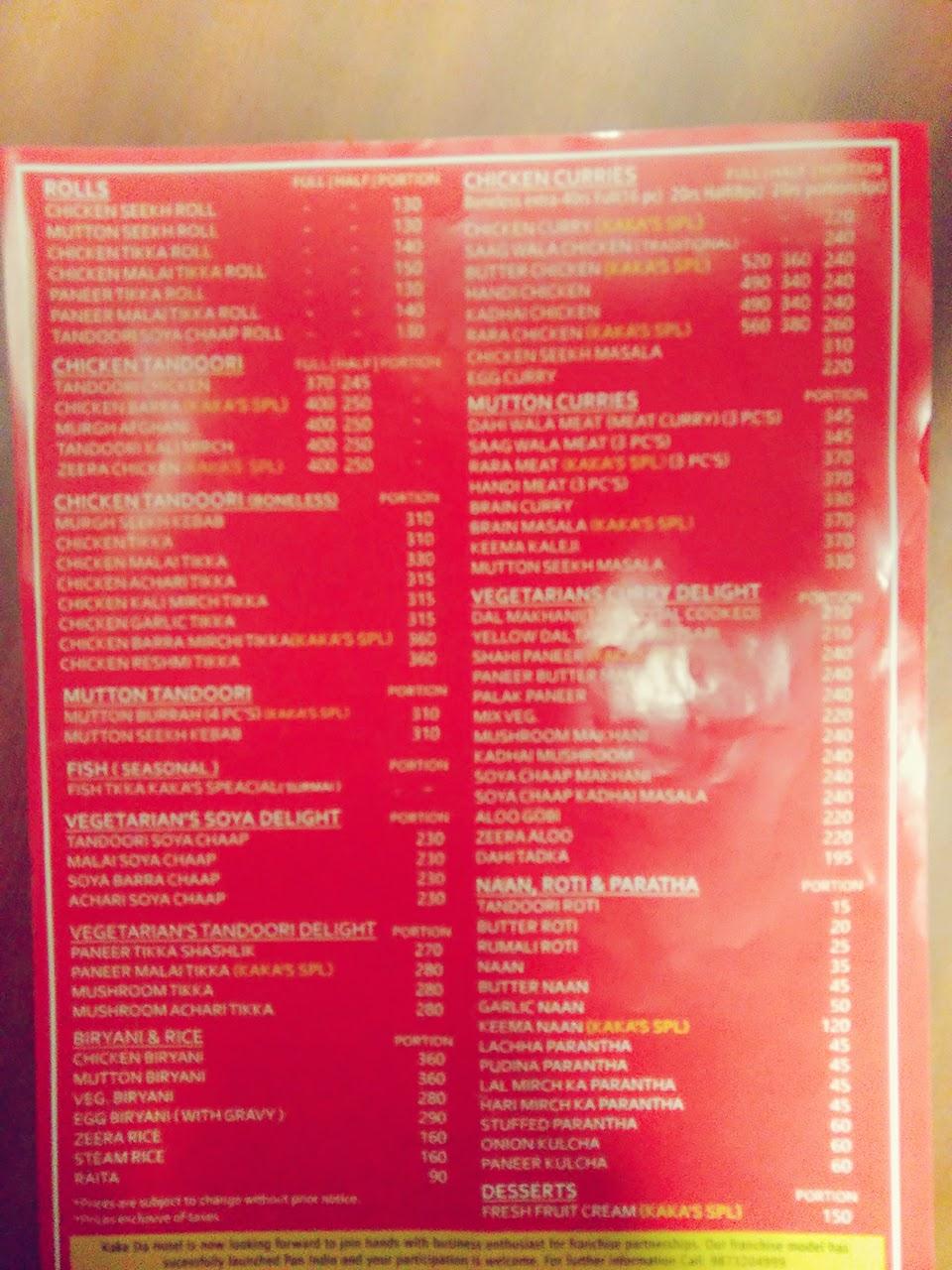 Kake-Da-Hoteal menu