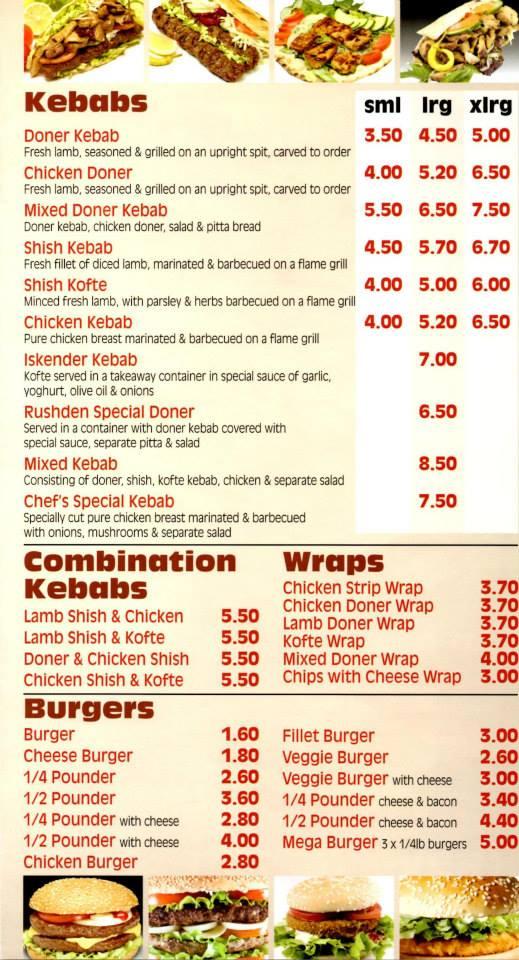 Menu at Super Rushden Kebab fast food, Rushden