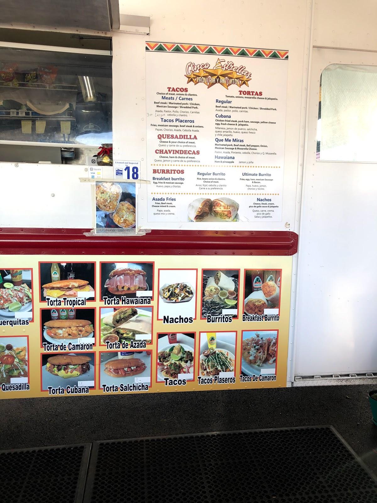 Menu at Cinco Estrellas restaurant, Albany