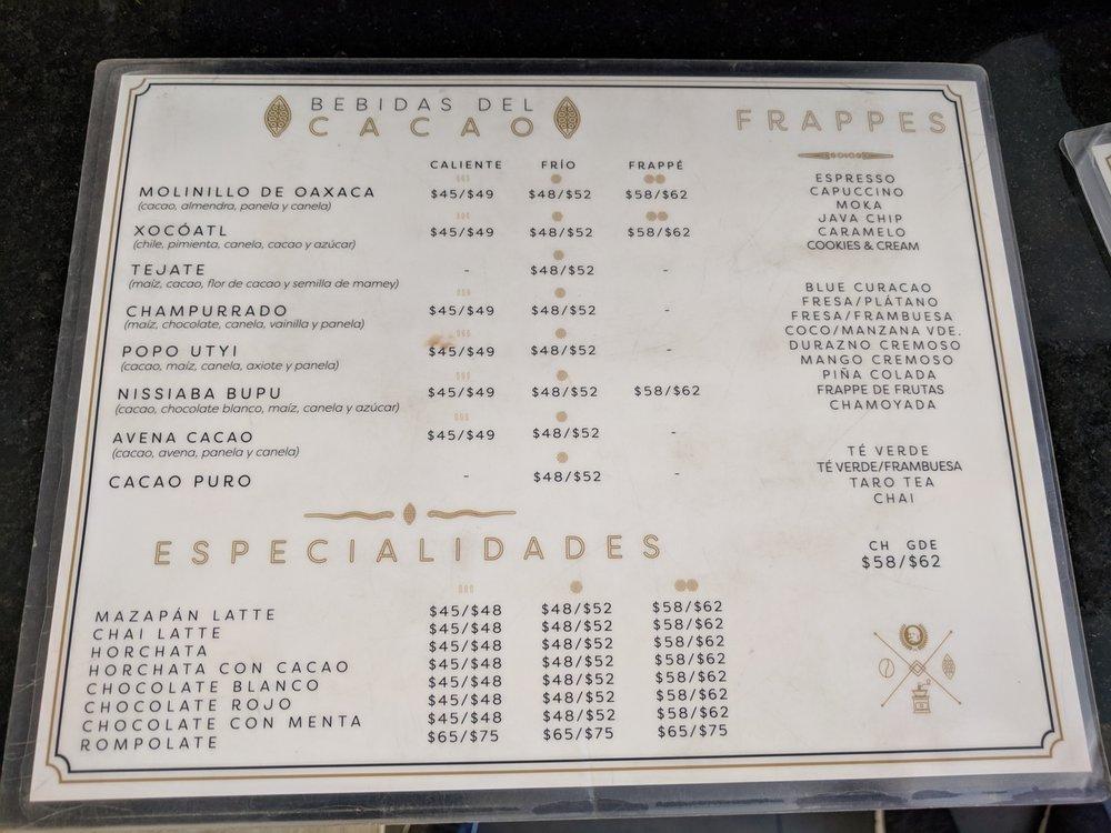 Carta de Café Don Porfirio, Ciudad de México