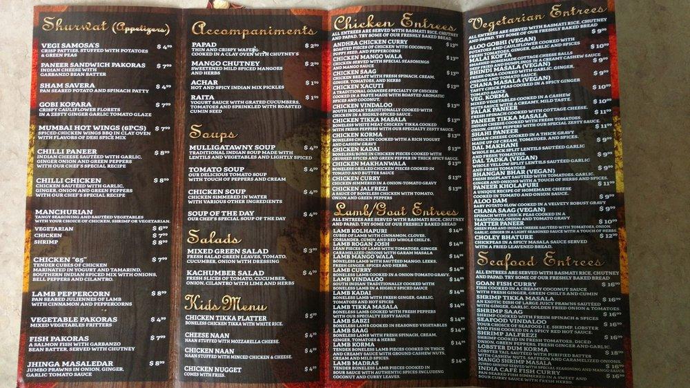 Menu at Mint India Cafe, Avon