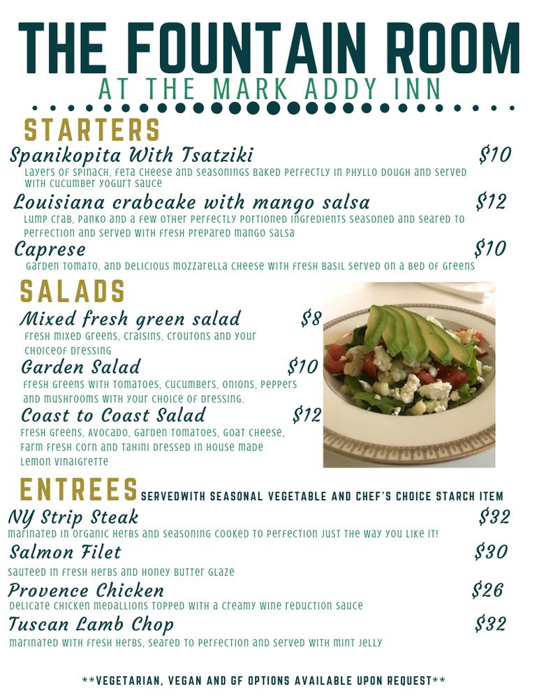 Menu at The Fountain Room pub & bar, Nellysford