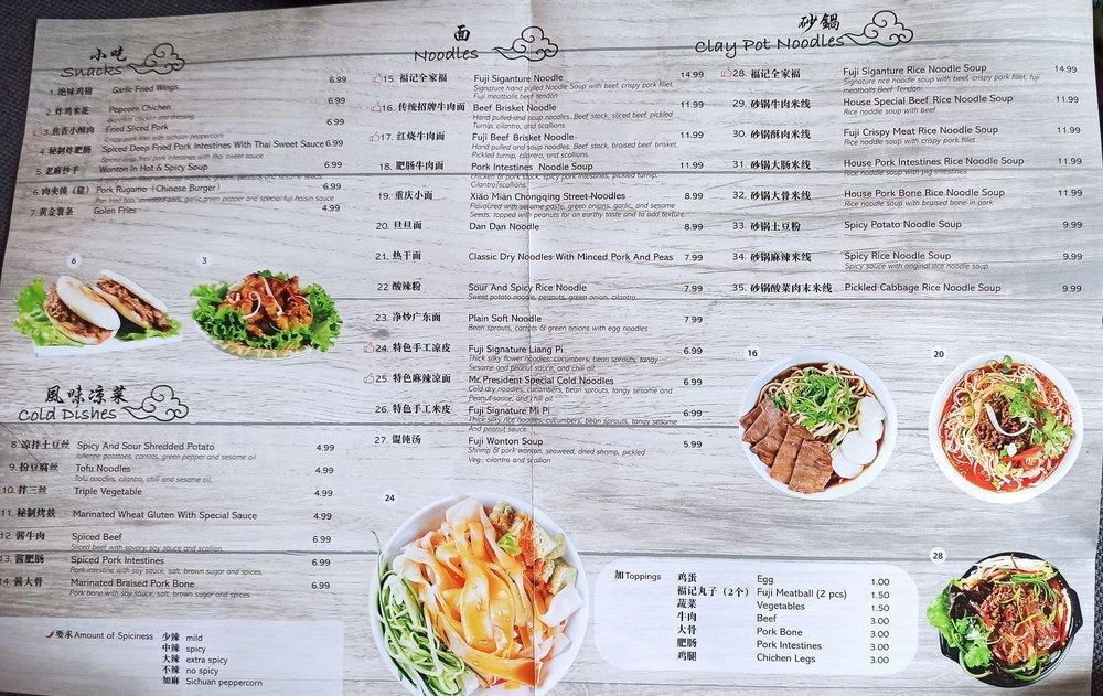 Menu au Fuji Noodle House restaurant, Mississauga