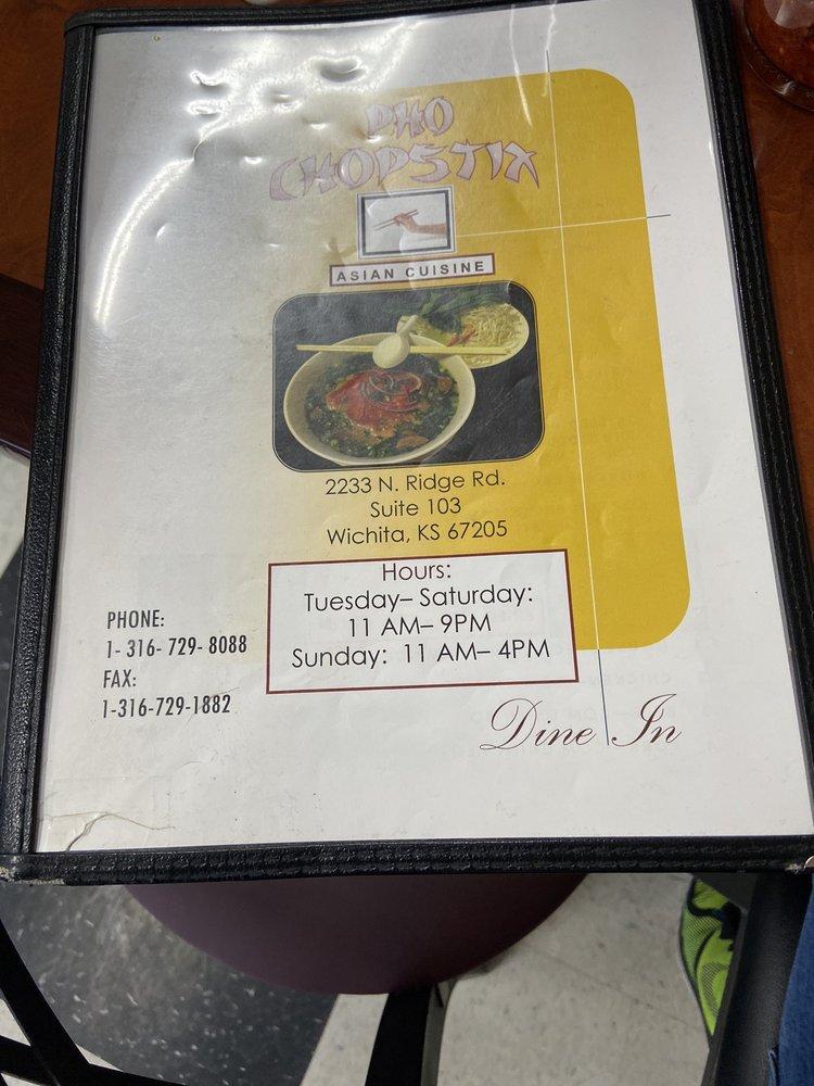 Menu at Pho Chopstix restaurant, Wichita, N Ridge Rd 103