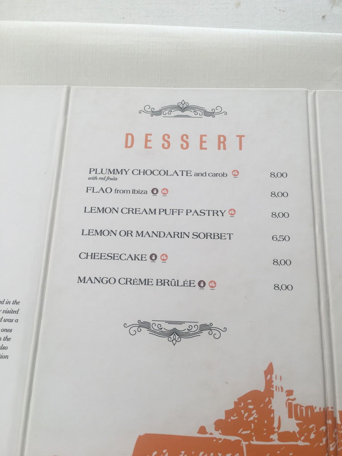 Restaurant Formentera Menu