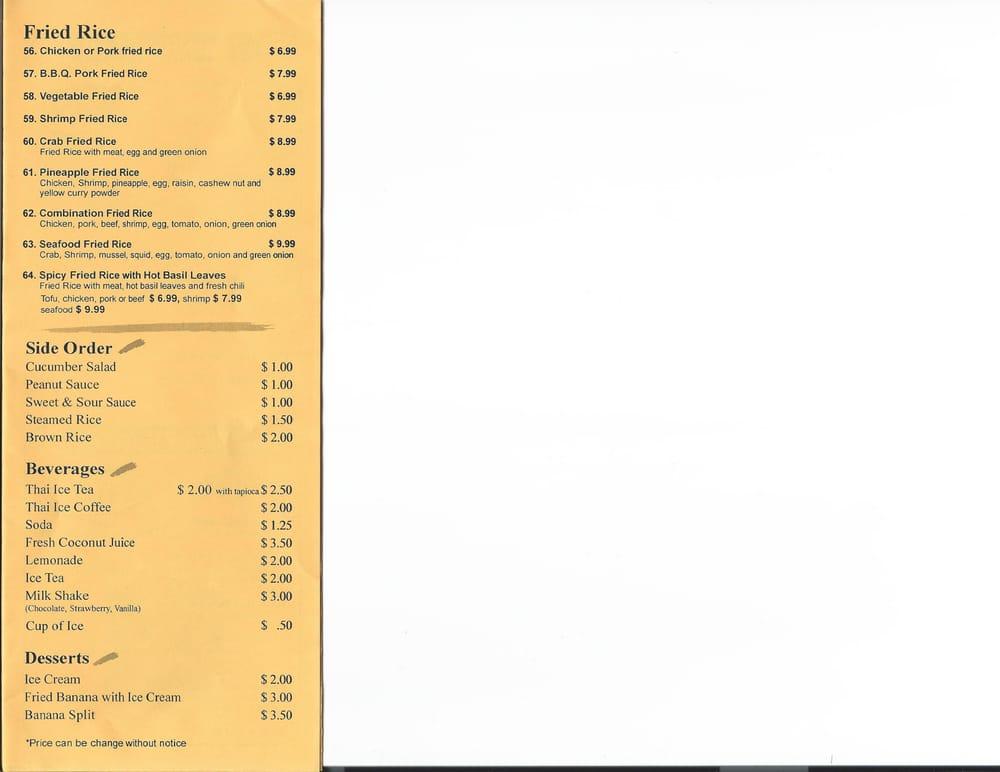 Menu at Thai Silk Express. restaurant, Los Angeles