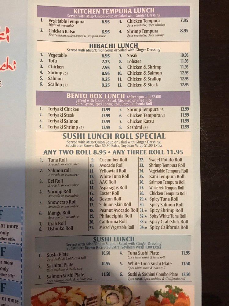 Menu at Yamazaki Sushi and Hibachi restaurant Columbus