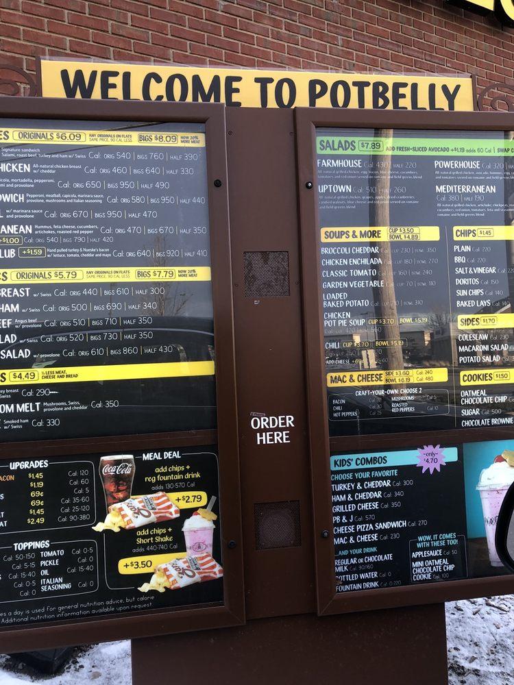 Menu at Potbelly fast food, Matteson