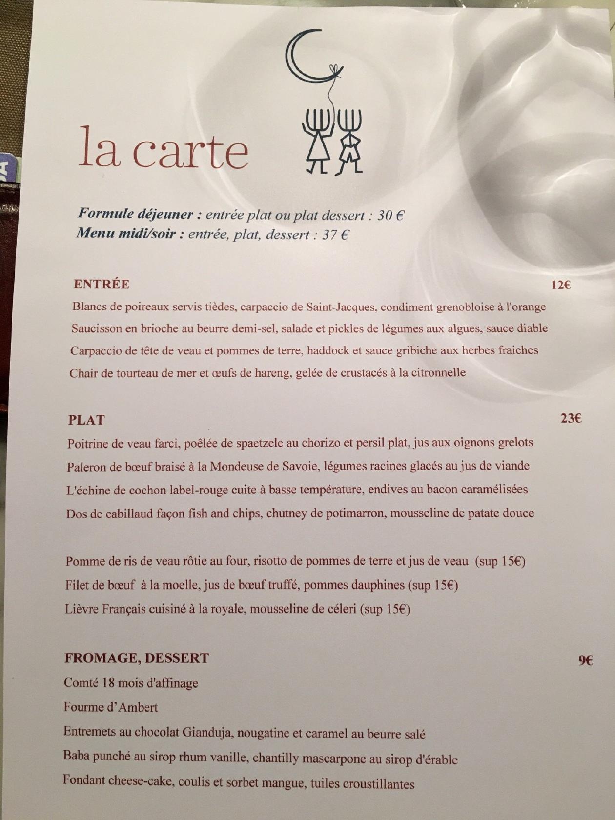 Menu at Aux enfants gâtés restaurant, Paris