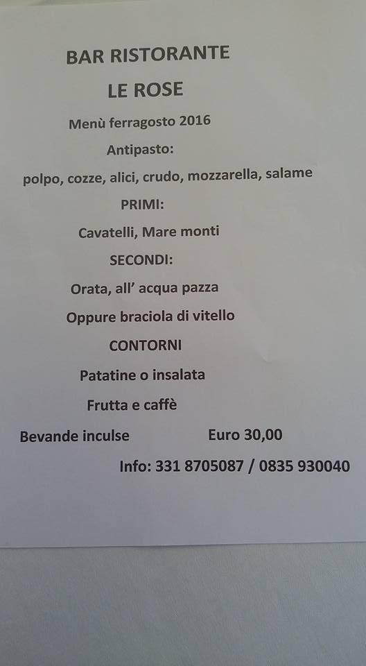 Menu at Bar Ristorante Pizzeria Le Rose, Italy