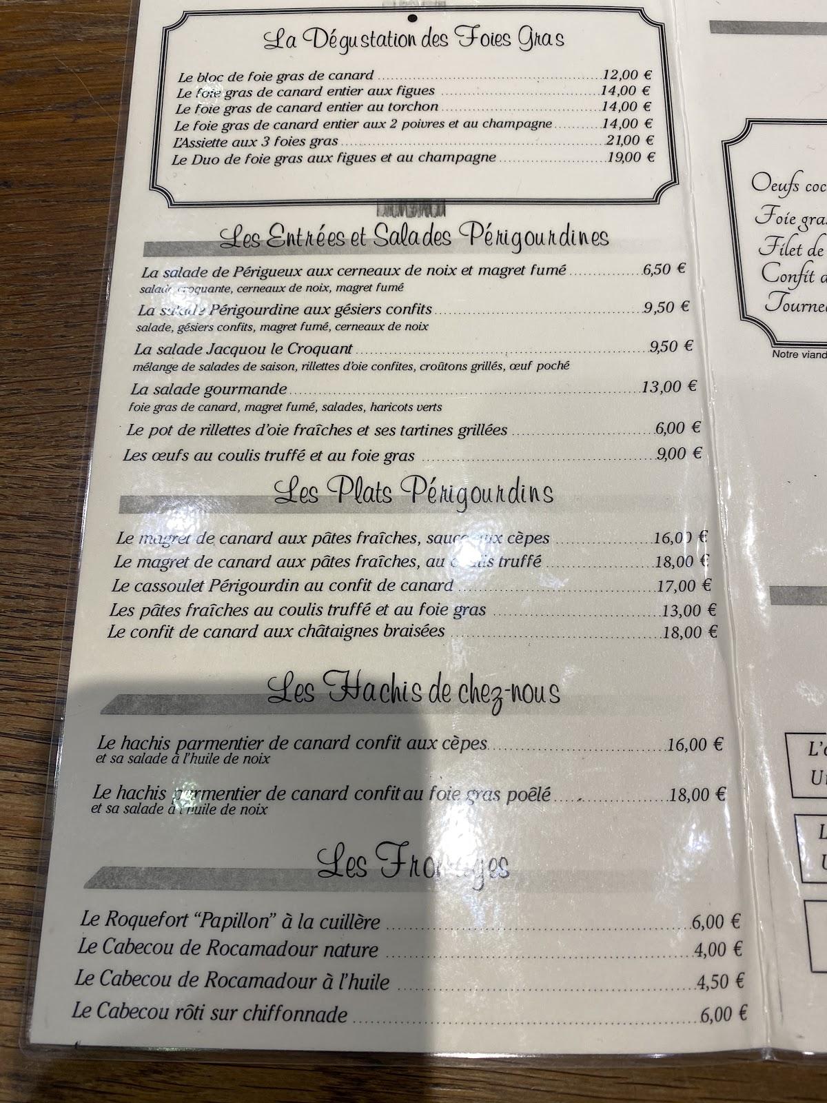 Menu de Pierre Champion