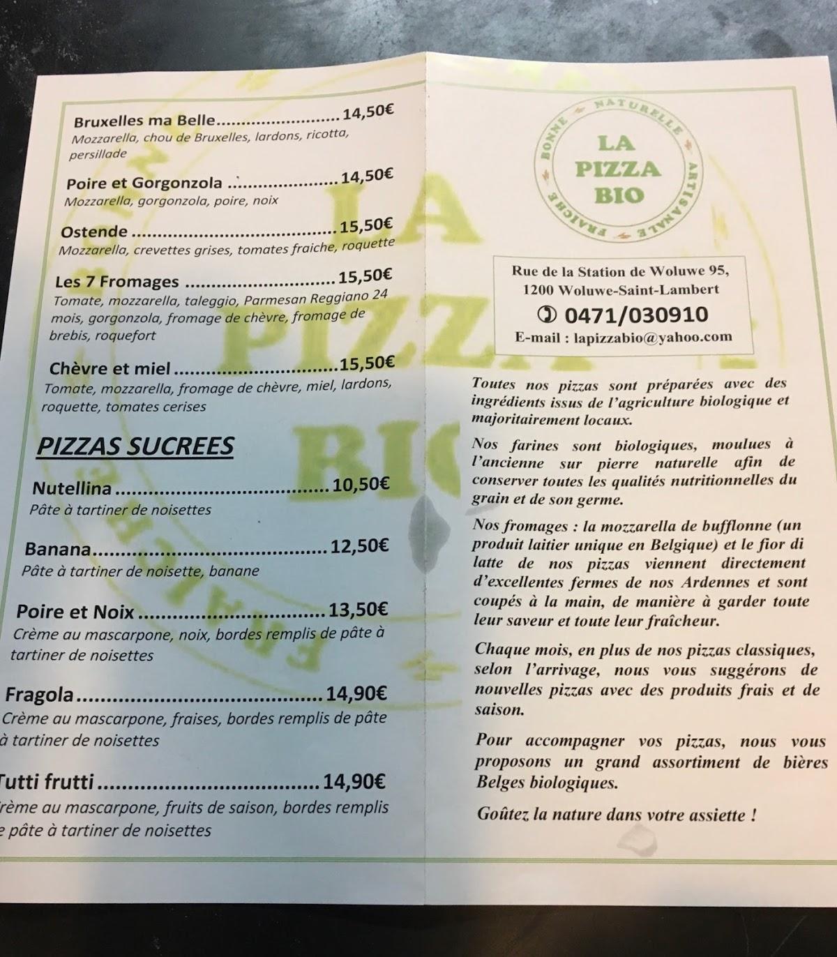 Menu au Mmmh La Pizza, WoluweSaintLambert, Rue de la Sta de Woluwe 95