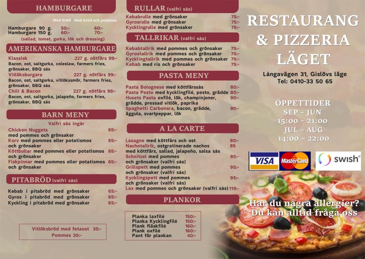 Menu at Restaurang och pizzeria läget, Långavägen 31