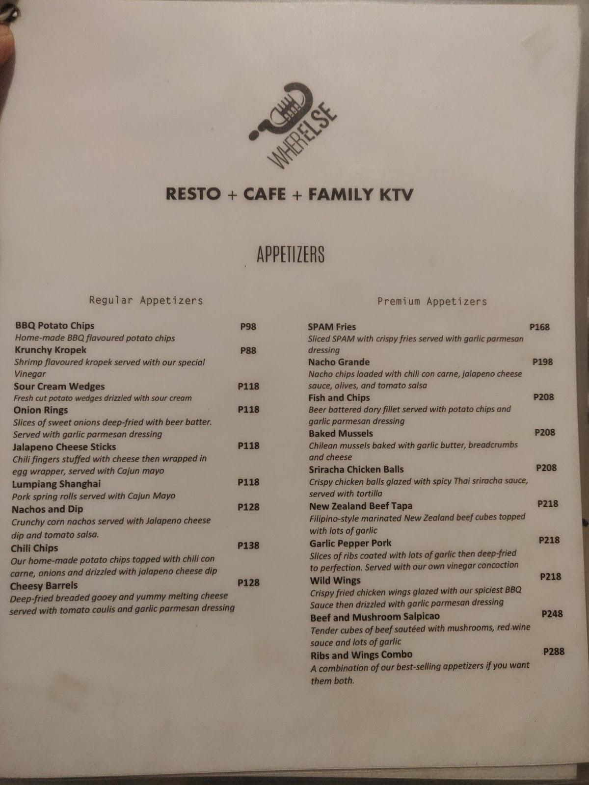 Menu at Wherelse Resto + Café + KTV restaurant, Tacloban City