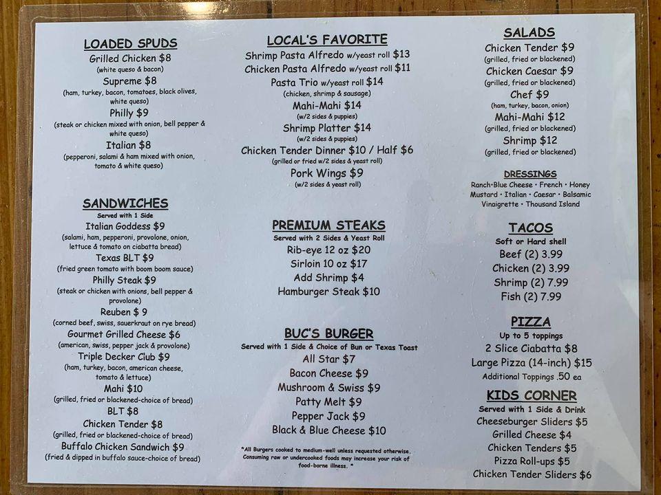 Menu at Donahue’s Grill & Grog restaurant, Ozark