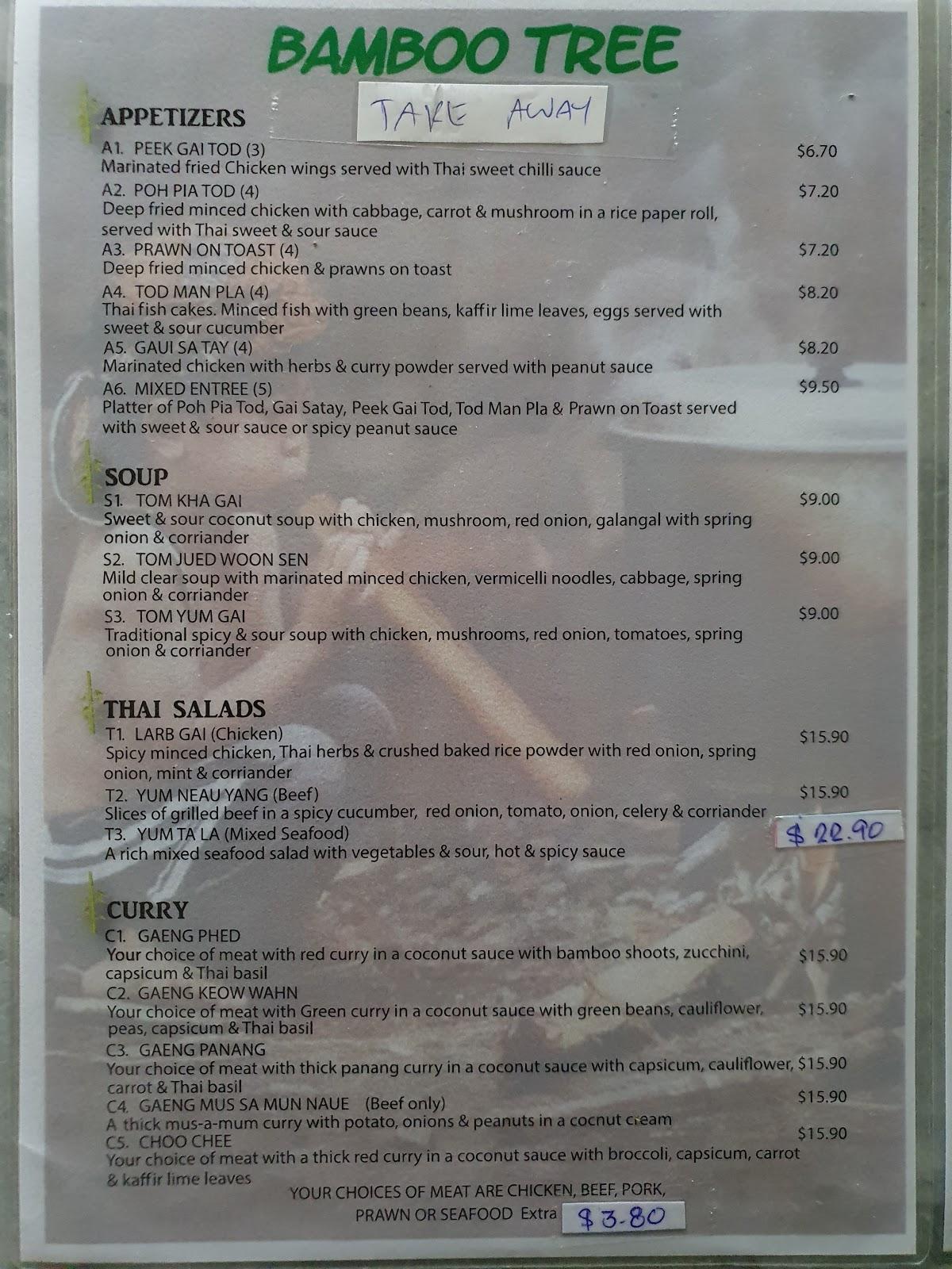 Menu at Bamboo Tree Thai Restaurant, Gore