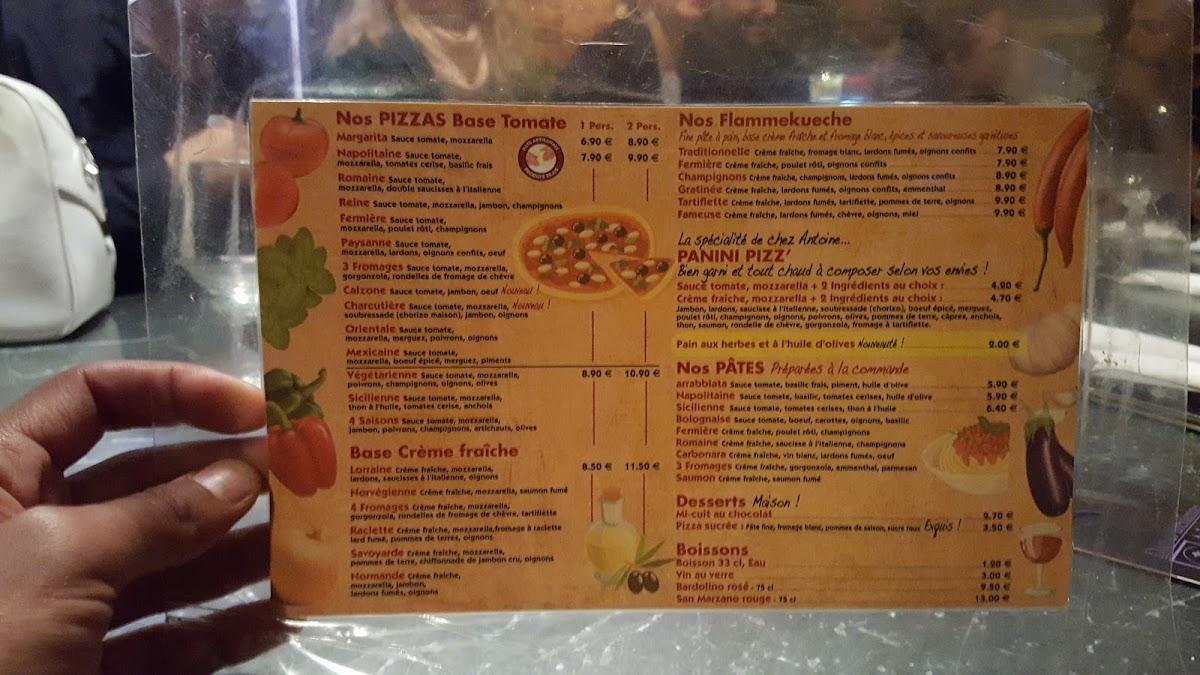 Menu au Chez Antoine pizzeria, Vincennes, 2 Av. de la République