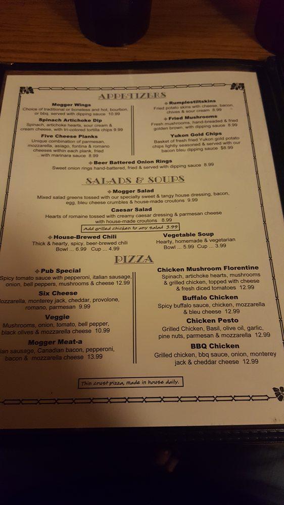 Menu at Mogger's pub & bar, Terre Haute