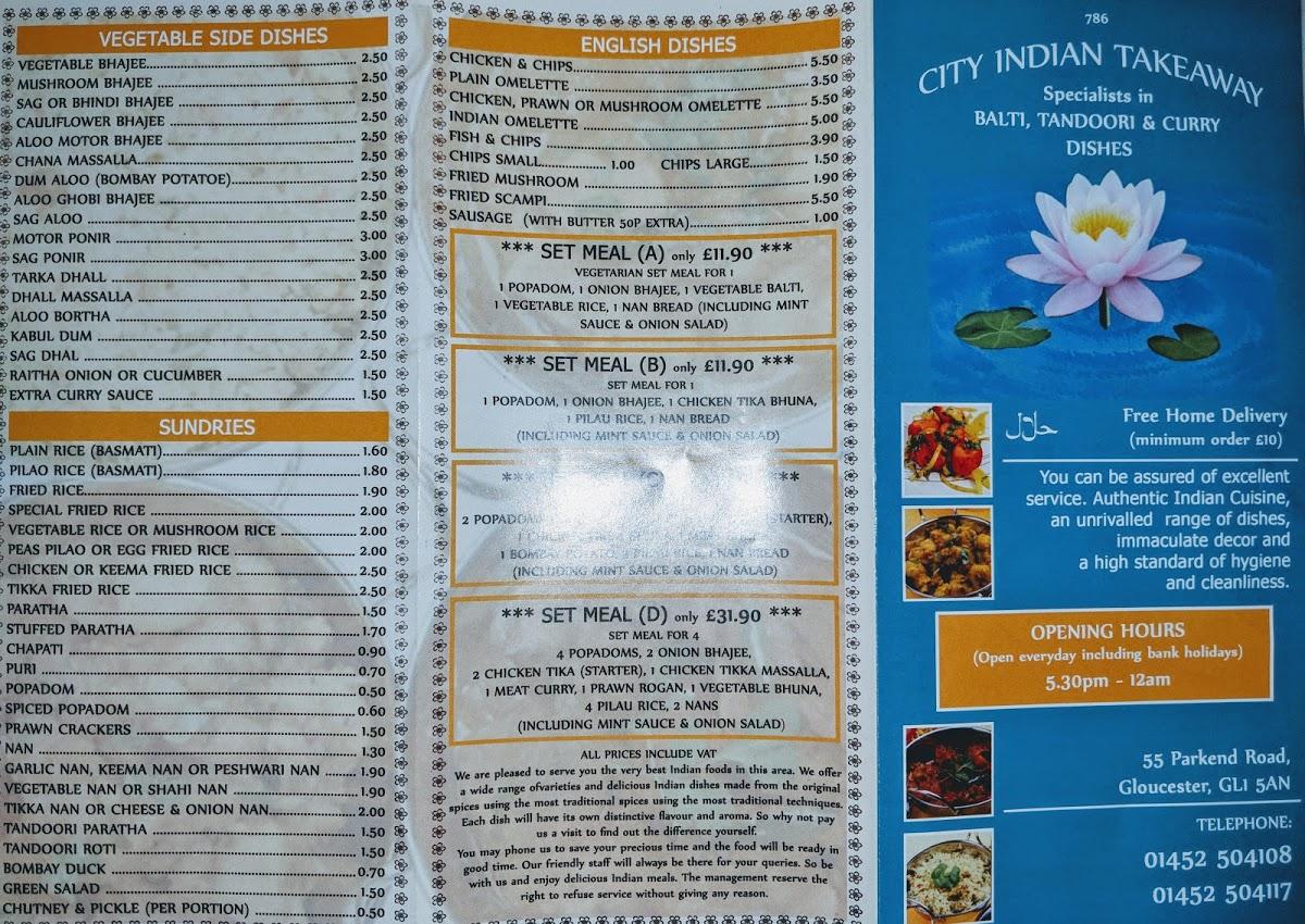 Menu at City Indian Takeaway fast food, Gloucester