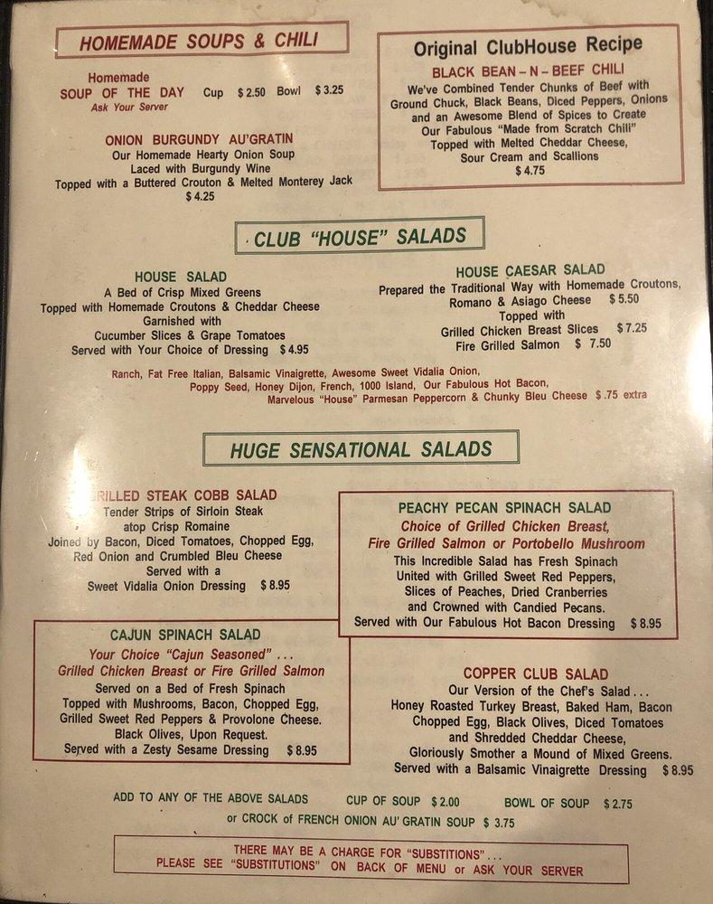Menu at Clubhouse, Parma Heights